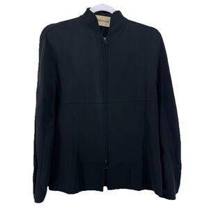 Tombolini Women Black Zip Up Jacket Cardigan 46 Italian Virgin Wool Sz 14 XL